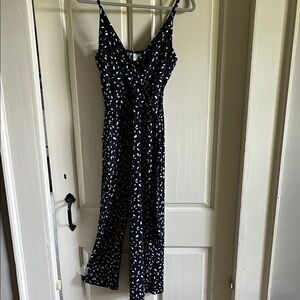 Kaileigh Navy and White Patterned Jumpsuit